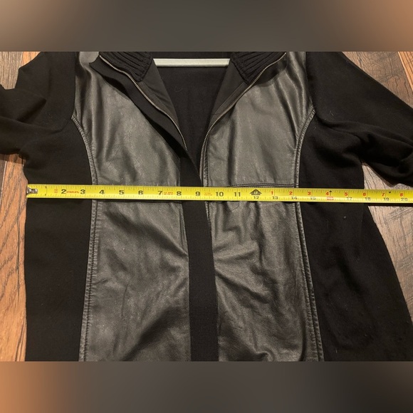 White + Warren Black 100 Merino Wool with Leather Trim Jacket in size Large - Picture 5 of 16